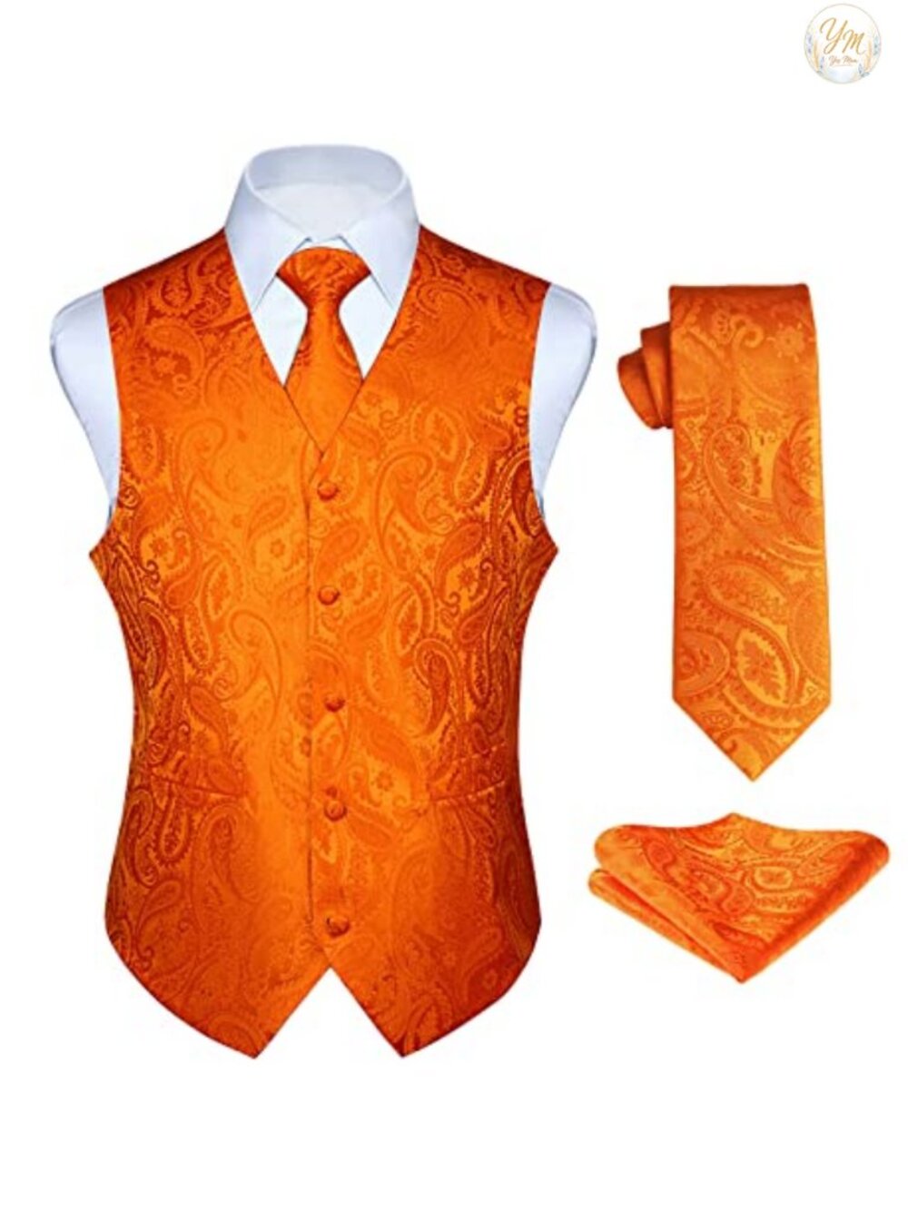 Men's Paisley Floral Jacquard Vest Tie Pocket Square 3PCS Set Formal Suit Tuxedo